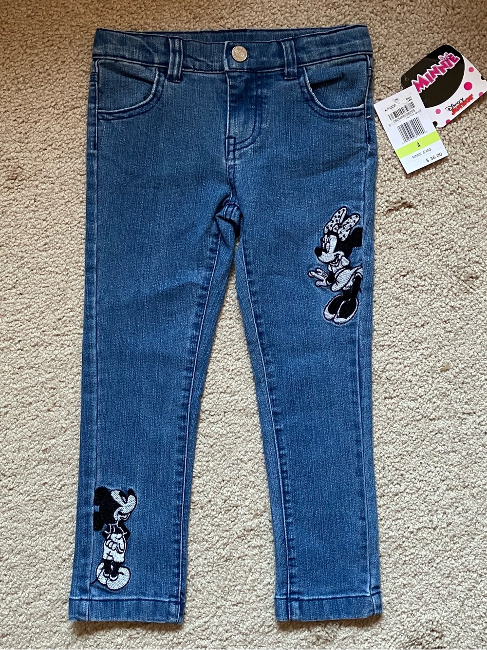 Disney Girls Denim Jeggings with Minnie Mouse Patches - Blue size 4.